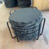 slate coaster in set with iron strip 9