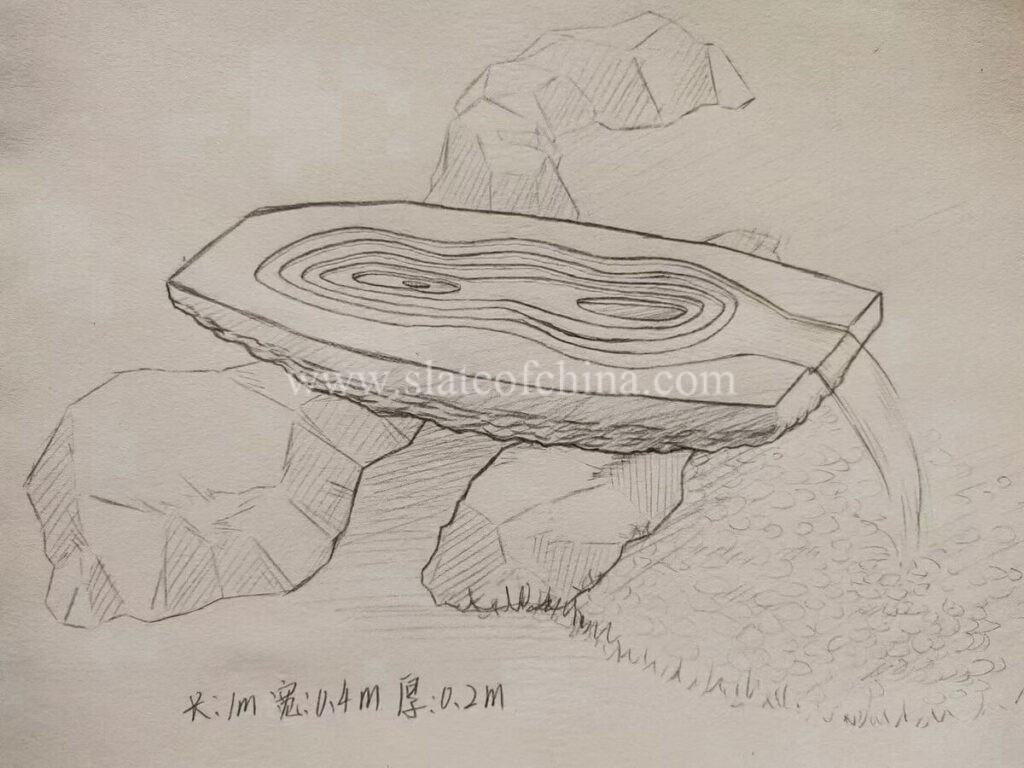 Black Stone Water Bowl Special Shaped Stone Processing Custom Hand Painted Drawings (9)