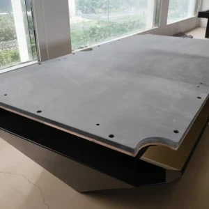 Close-up of precision-matched three-piece 9ft pool table slate joint for accurate leveling and seam alignment