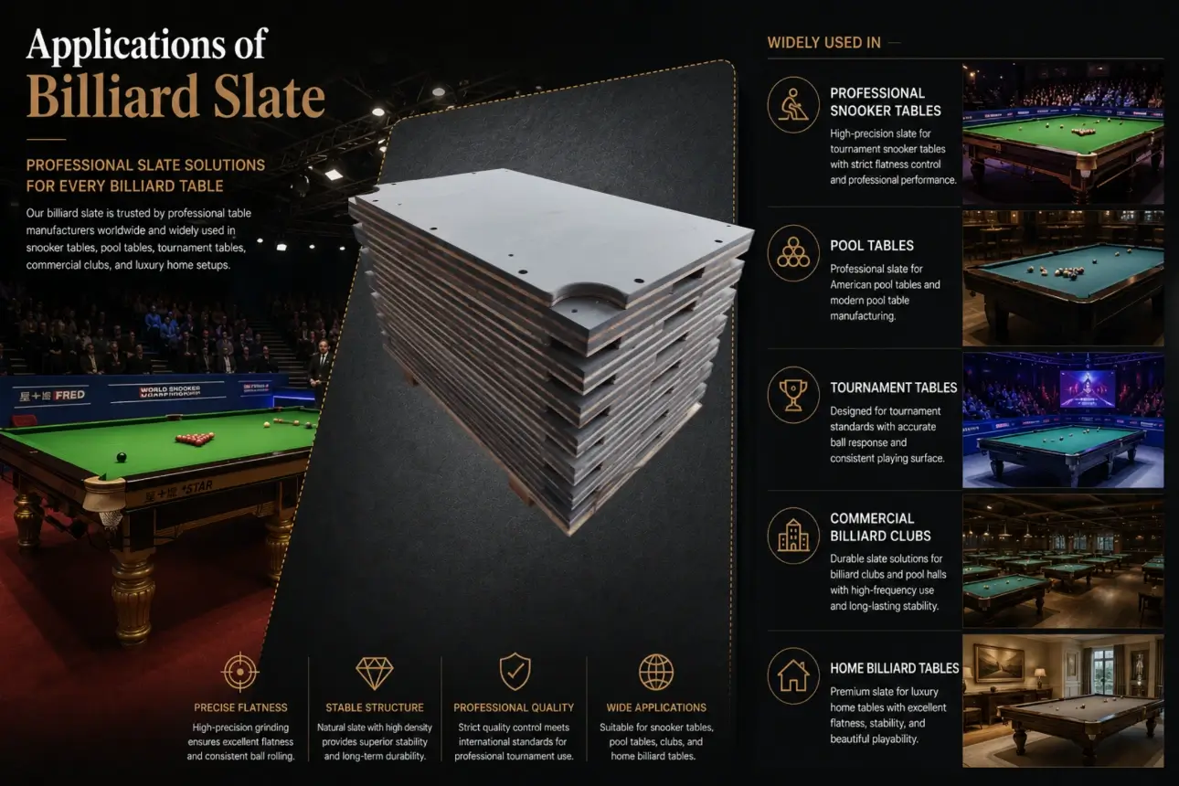 billiard slate 7 Applications of professional billiard slate for snooker tables, pool tables, tournament tables, and billiard clubs