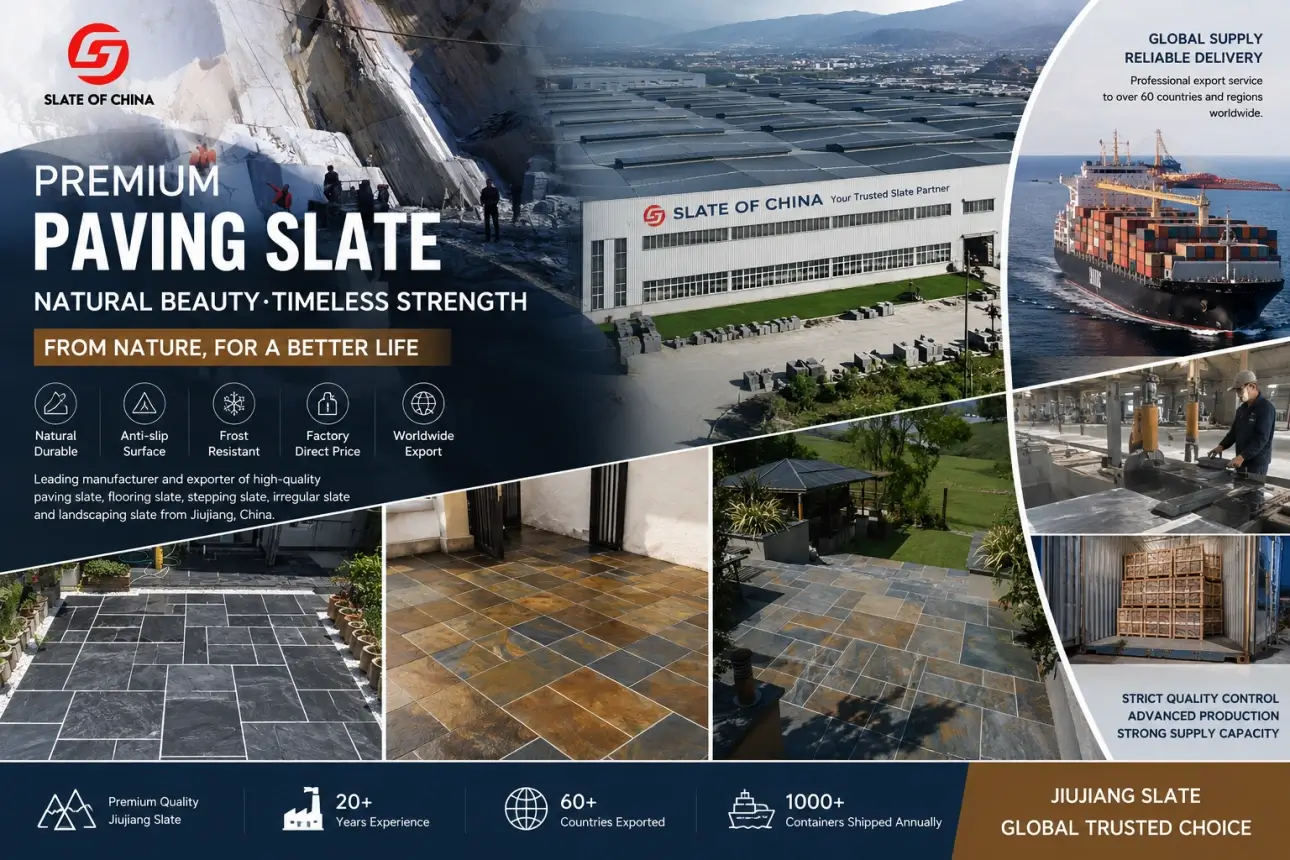 Paving Slate 1 Premium natural paving slate from China including black slate flooring, rusty slate paving, quarry, factory, landscaping projects and global export