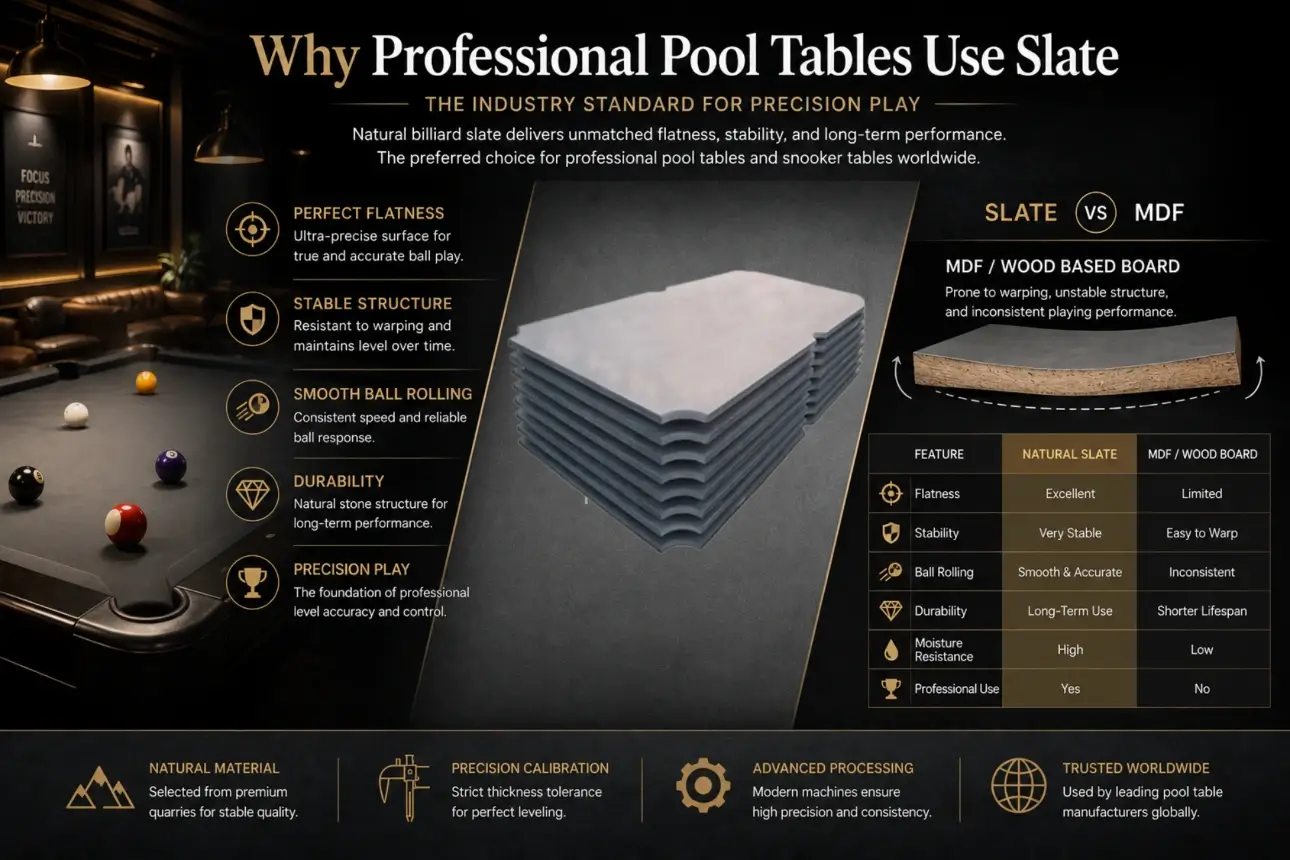 billiard slate 2 Why professional pool tables use natural billiard slate instead of MDF