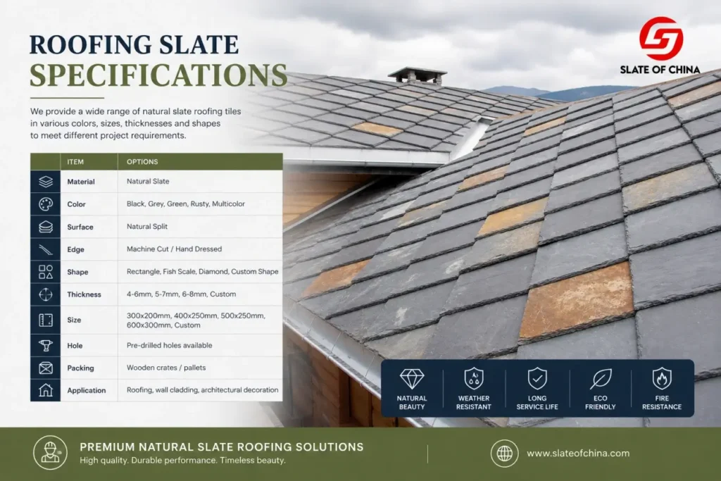Natural roofing slate tiles specifications for architectural roofing projects