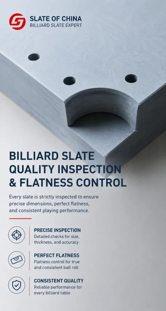 Quality Inspection & Flatness Control 2 Billiard slate quality inspection and flatness control for snooker, pool and carom table slate