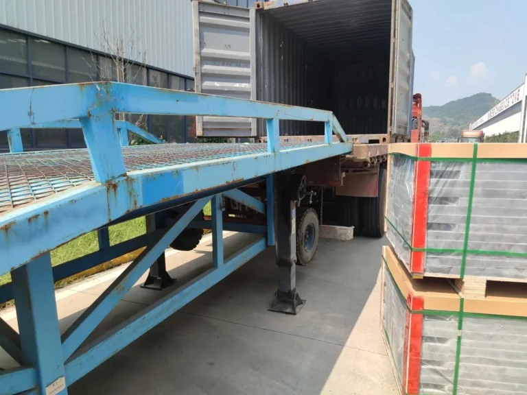 Container loading of premium Jiujiang carom table slate for worldwide export