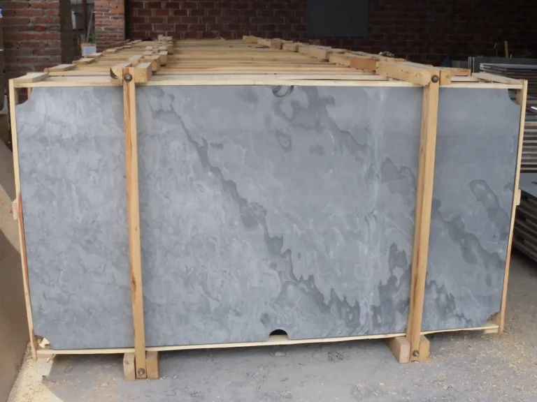 One-piece pool slate packed in a large export wooden crate for international shipping