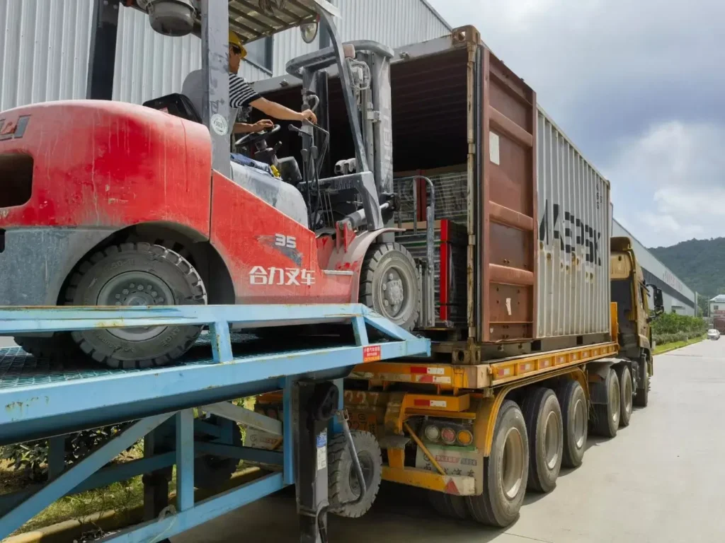 Container loading of pool table slate for overseas shipment