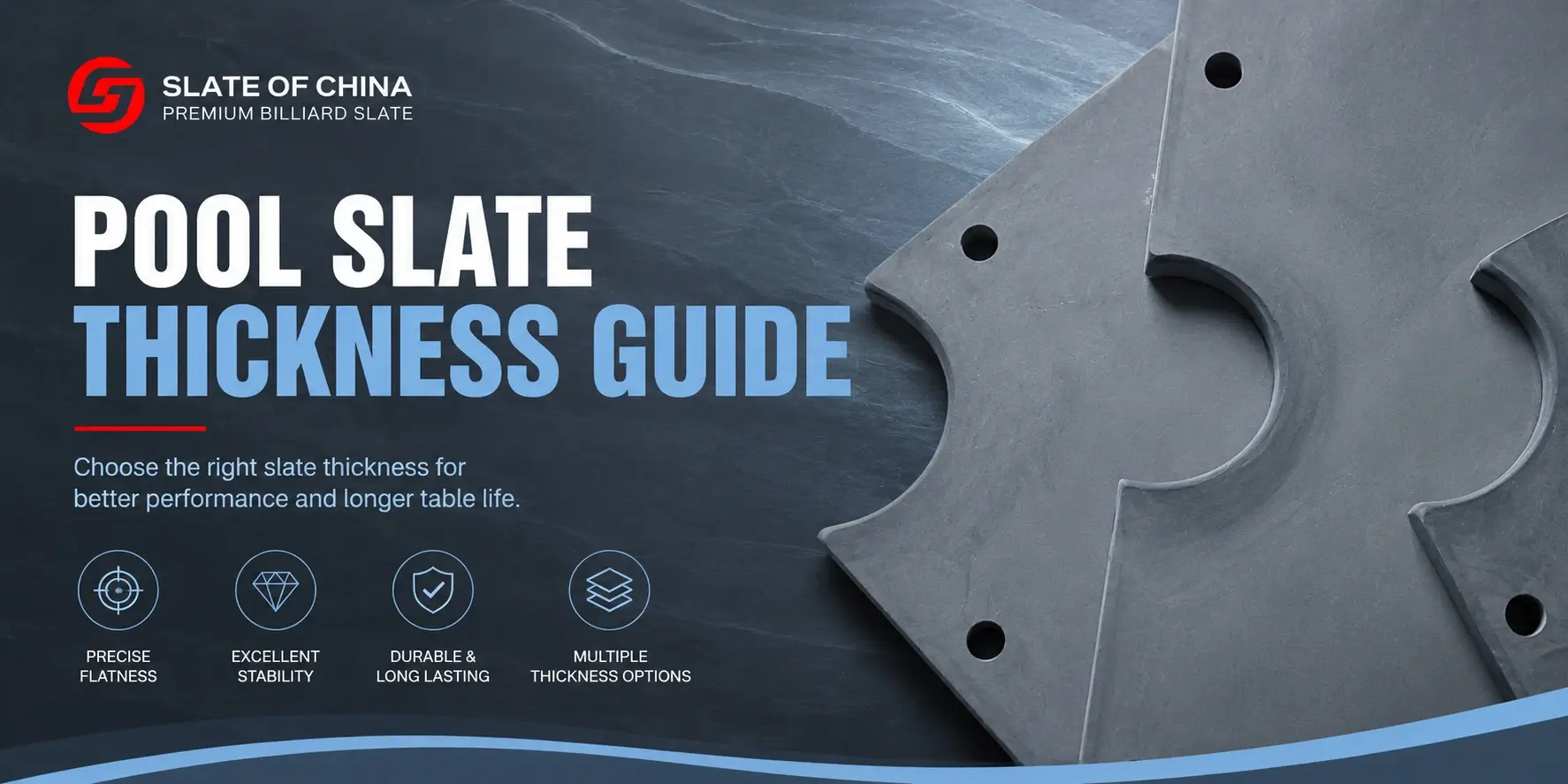 Professional pool table slate thickness comparison for 19mm, 25mm and 30mm billiard slate