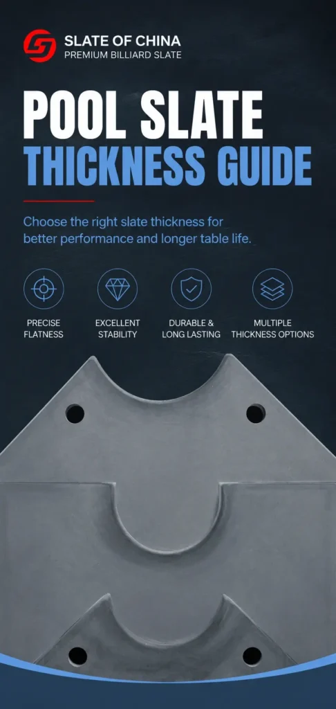 Pool Slate Thickness Guide mobile banner showing professional pool table slate options