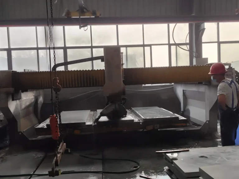 CNC machining pocket openings and bolt holes in snooker slate