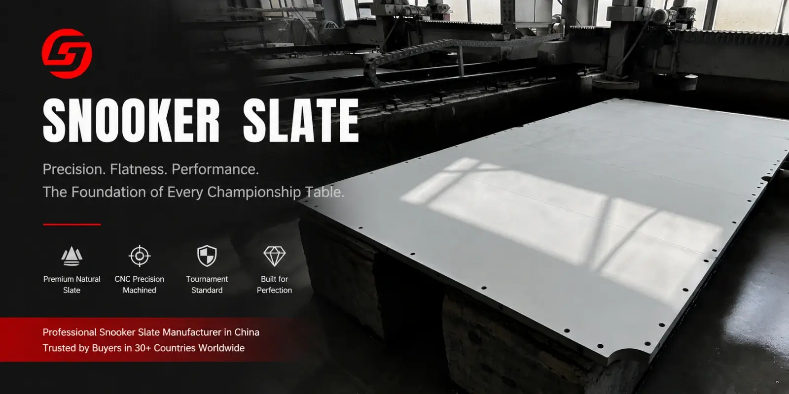 Professional snooker slate manufacturer in China producing CNC machined tournament-grade snooker table slate