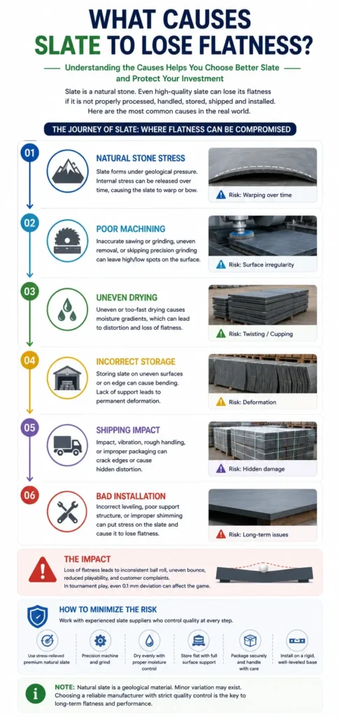 Common Causes of Billiard Slate Losing Flatness During Manufacturing, Storage, Shipping and Installation