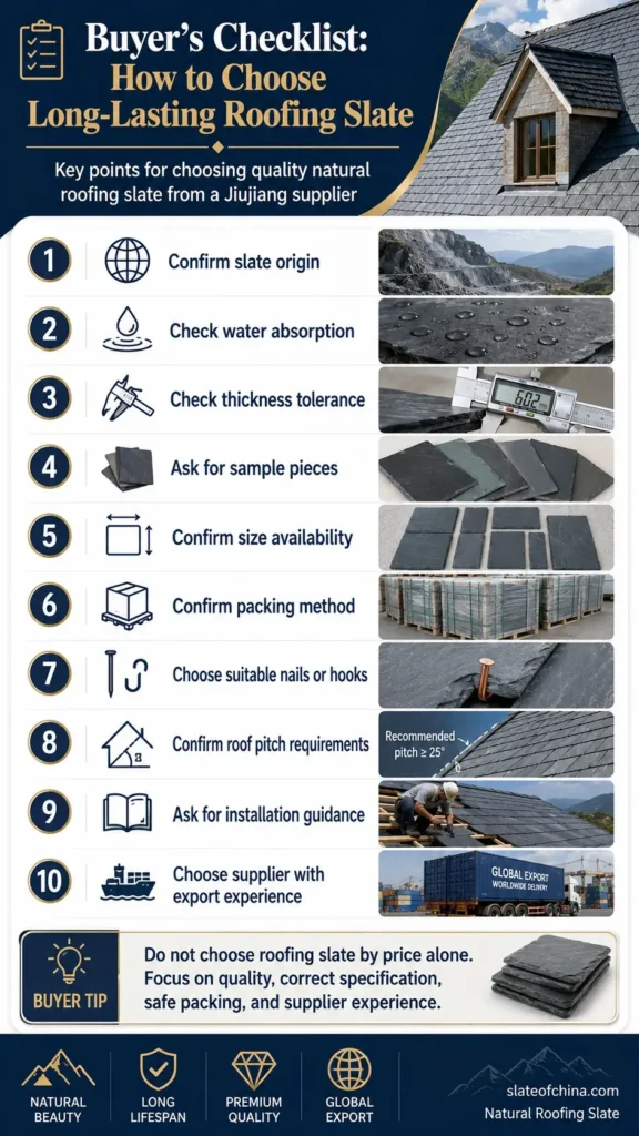 Buyer checklist for choosing long-lasting natural roofing slate from Jiujiang supplier