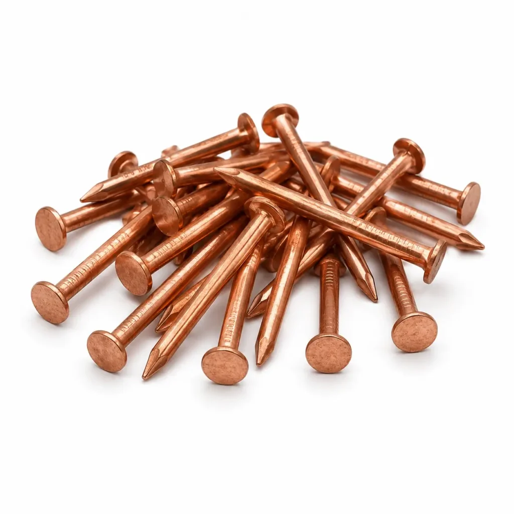 Solid copper roofing slatenails for corrosion-resistant slate roof installation