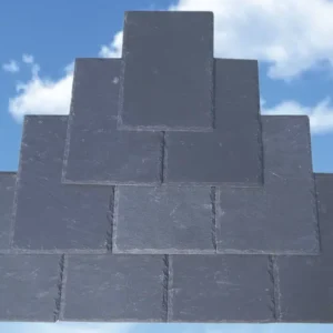 Rectangular natural roofing slate tiles from Jiujiang, China, displayed in multiple sizes Image Title：Rectangular Natural Roofing Slate Tiles