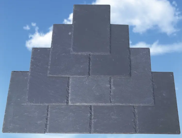 Rectangular natural roofing slate tiles from Jiujiang, China, displayed in multiple sizes Image Title：Rectangular Natural Roofing Slate Tiles