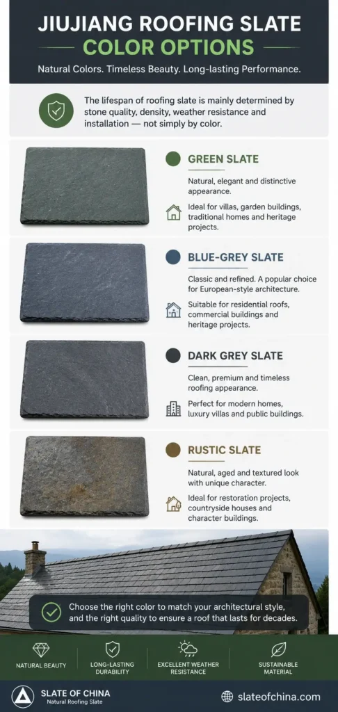 Jiujiang roofing slate color options including green blue grey dark grey and rustic slate