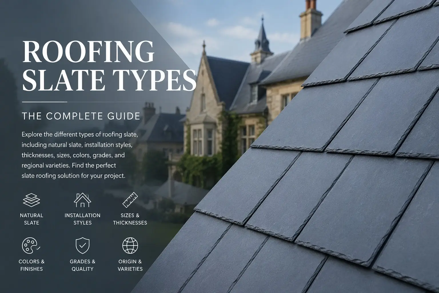 Roofing Slate Types 1 Roofing Slate Types Guide showing natural slate roof installed with premium grey roofing slate.