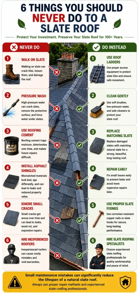 slate roof maintenance mistakes mobile infographic
