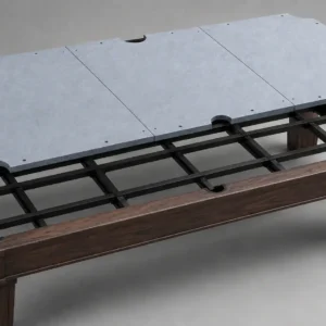 Three piece pool table slate above a 9ft pool table
