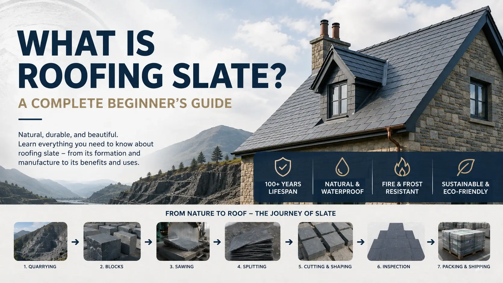 What is roofing slate? Complete beginner's guide showing a natural slate roof and the journey from quarry to roof.