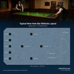 Custom bar billiards table slate with traditional table and nine-hole layout
