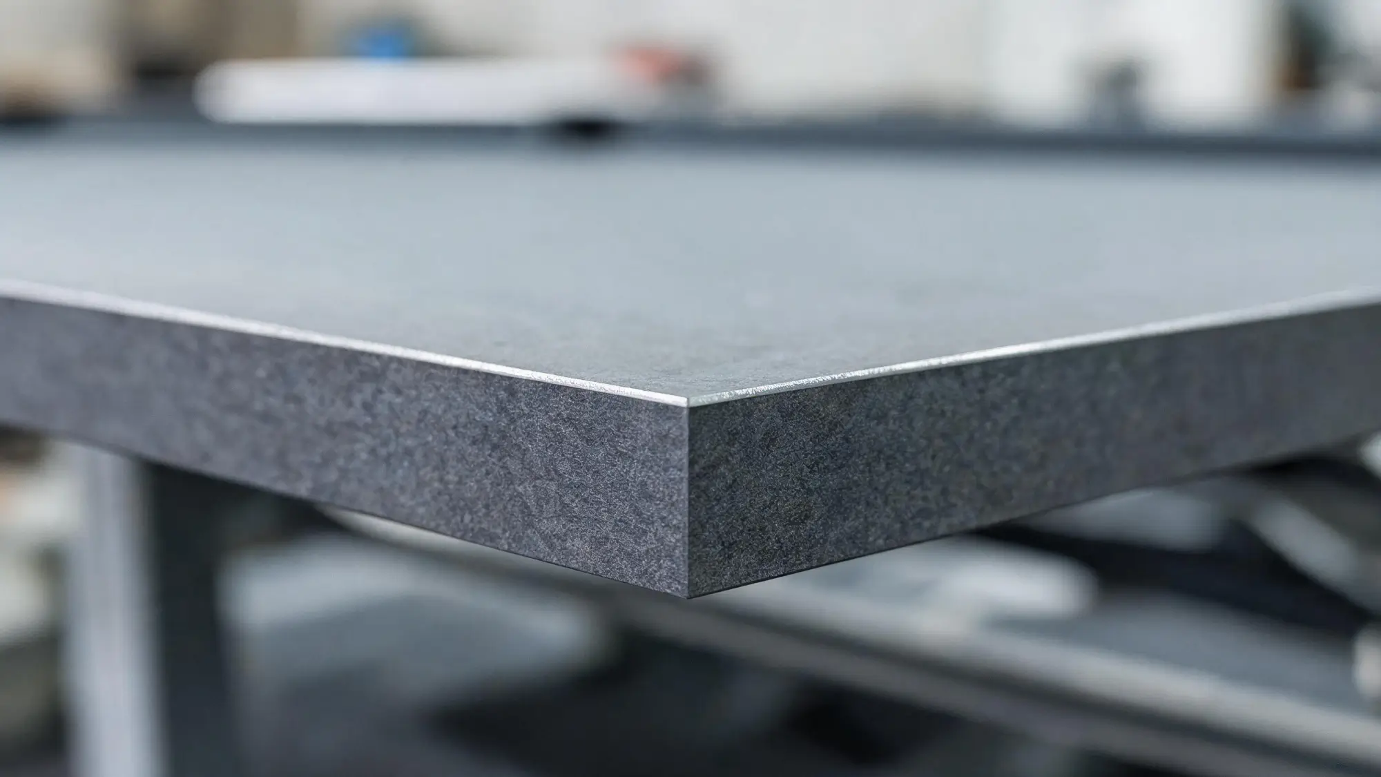 Billiard Slate Quality & Test Data 2 Machined edge of a finished billiard slate panel showing uniform thickness