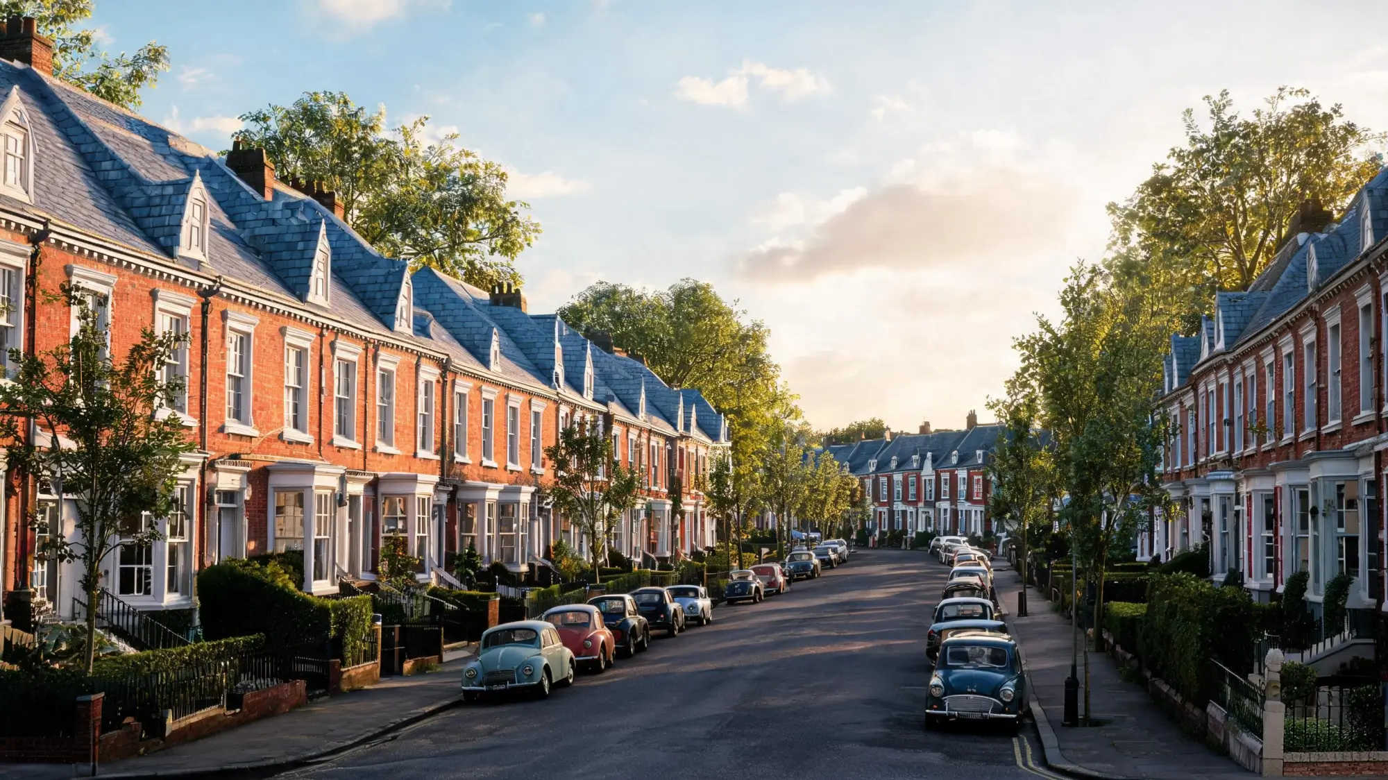 Does Slate Roofing Improve Property Value? 4 A heritage conservation area street with rows of uniform slate-roofed Victorian terraces