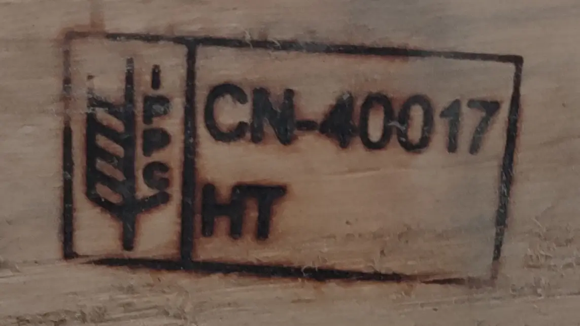 ISPM 15 IPPC treatment mark branded into wooden crate