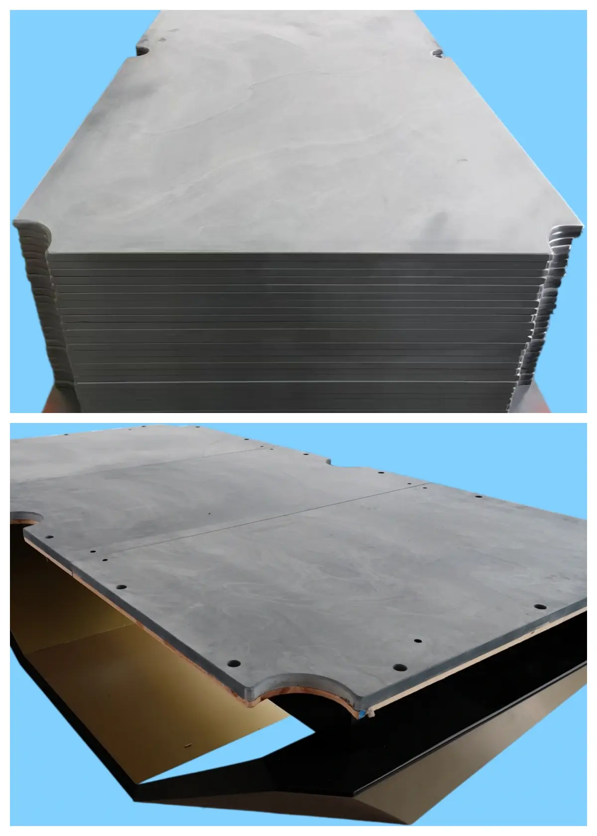 One-piece vs three-piece pool slate comparison One-piece slate slabs vs an assembled three-piece set, photo comparison