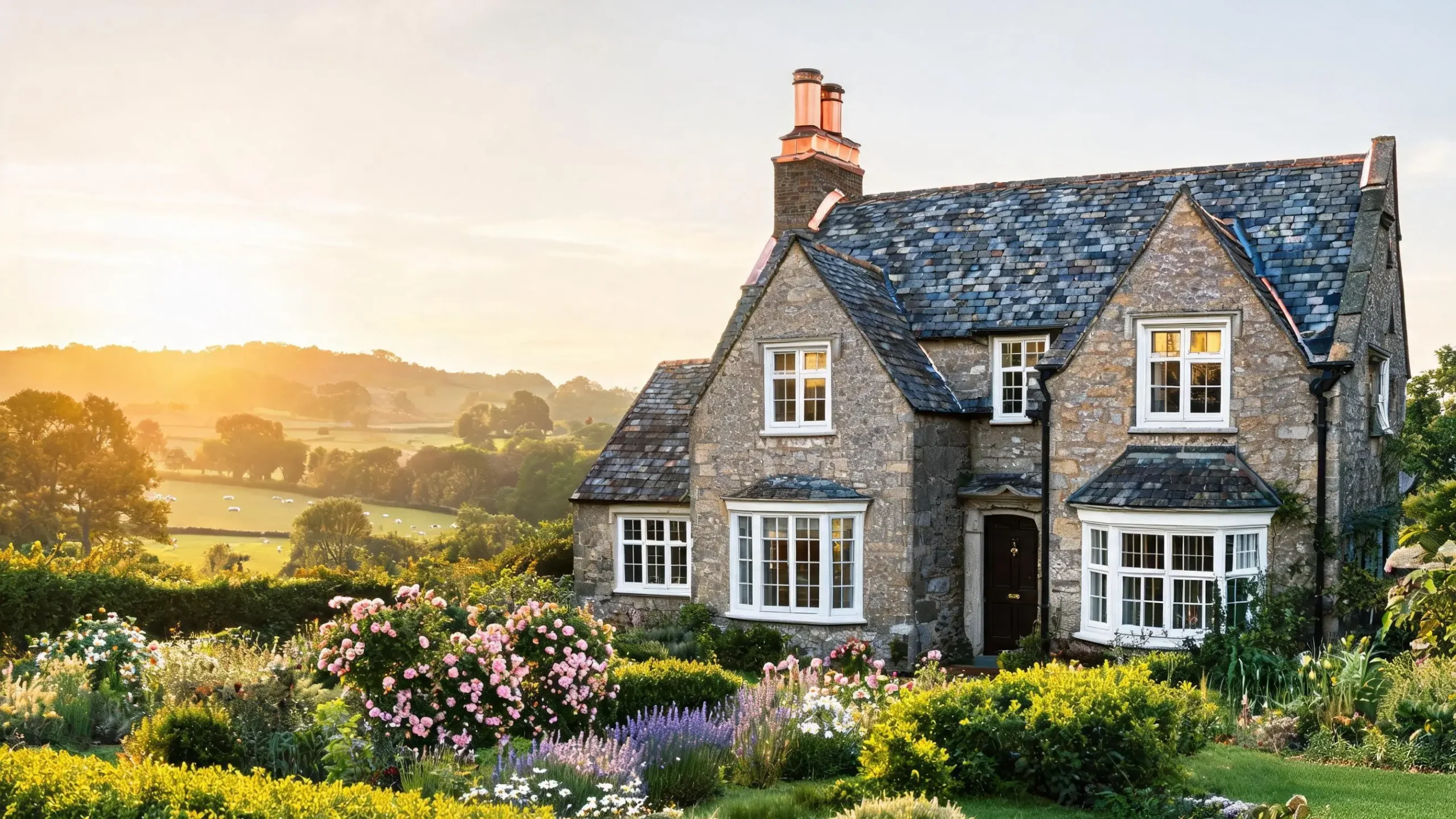 Reusing Existing Roofing Slate 6 Restored English cottage with a relaid reclaimed slate roof of mixed weathered tones
