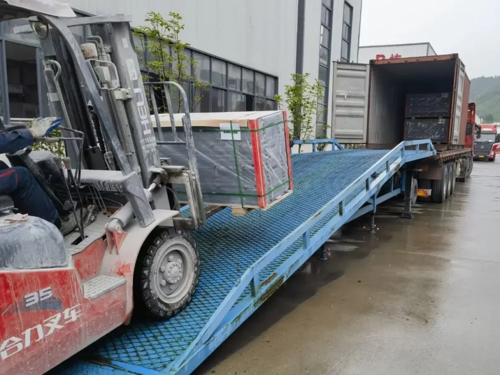 slate crate container loading forklift