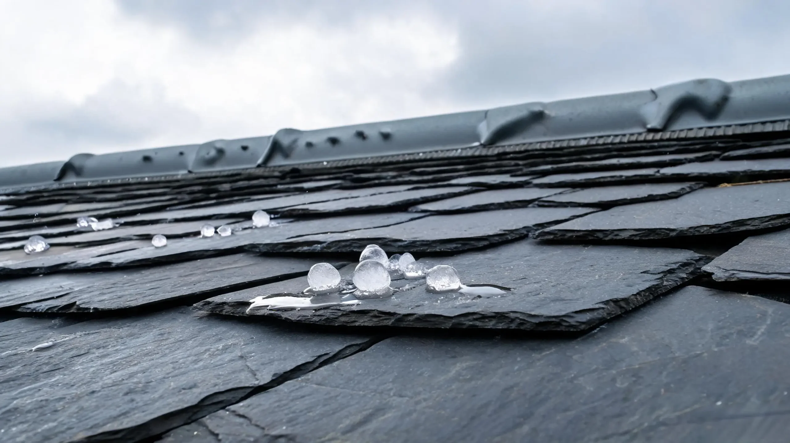 Natural slate roof undamaged after a severe hailstorm