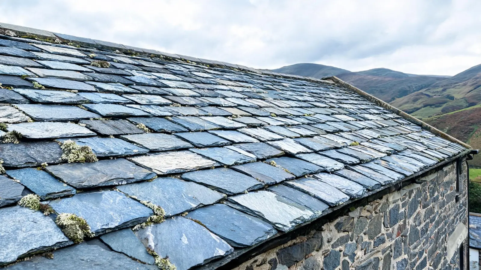 Welsh farmhouse roof with original 200-year-old slate tiles