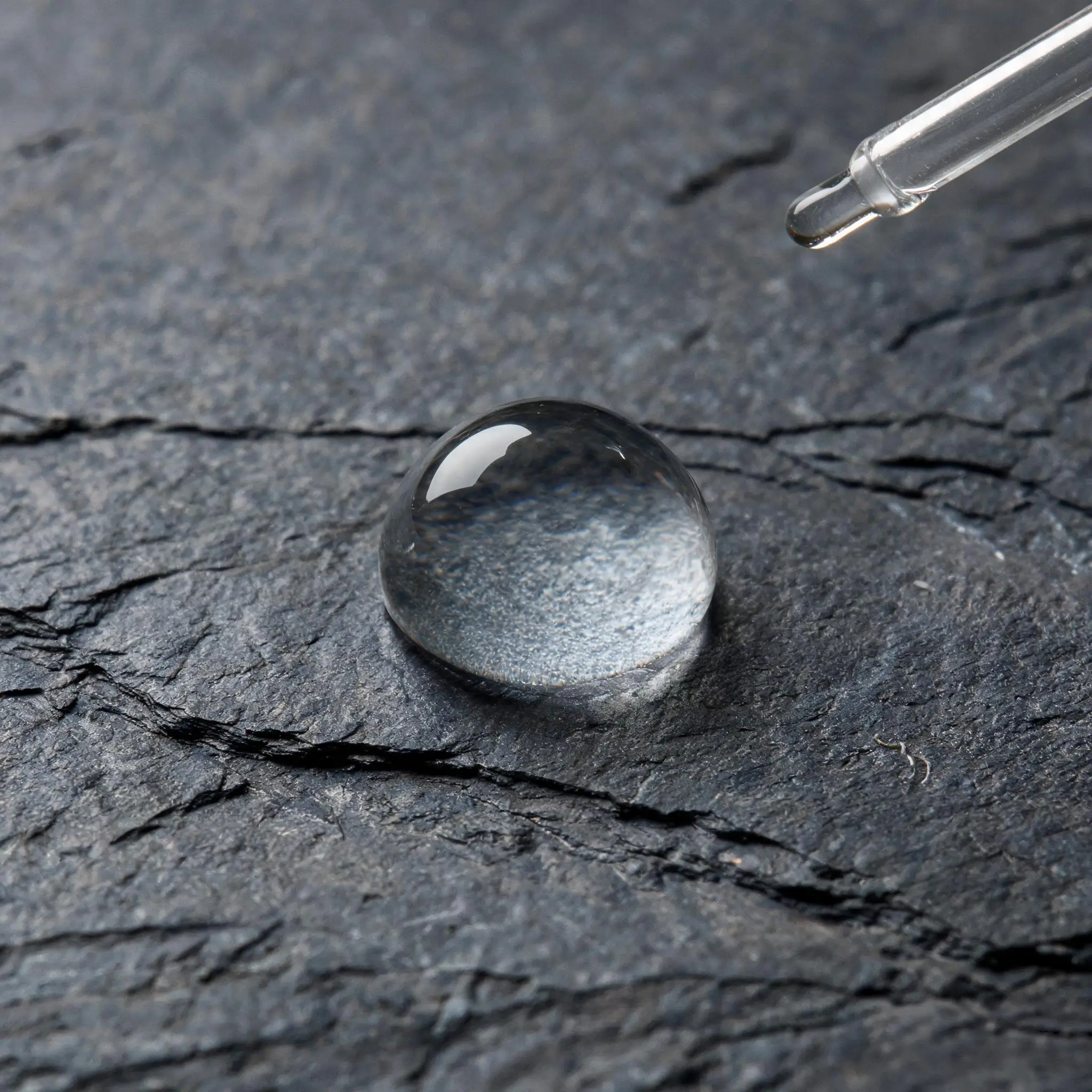 Slate Acid Test for Carbonate Content A drop of dilute acid on a slate surface showing no reaction, indicating low carbonate content