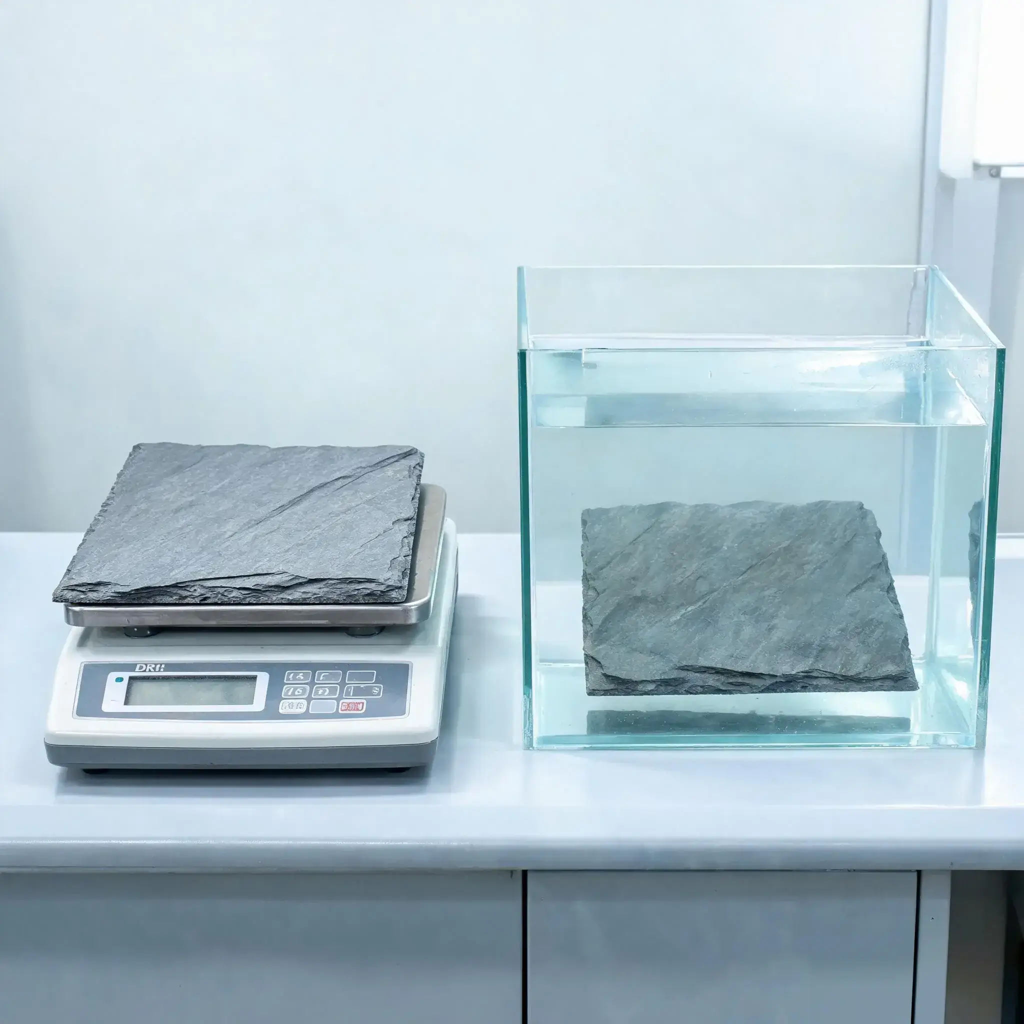Roofing Slate Technical Data 2 roofing slate water absorption test with dry tile on scale and soaked tile in water tank