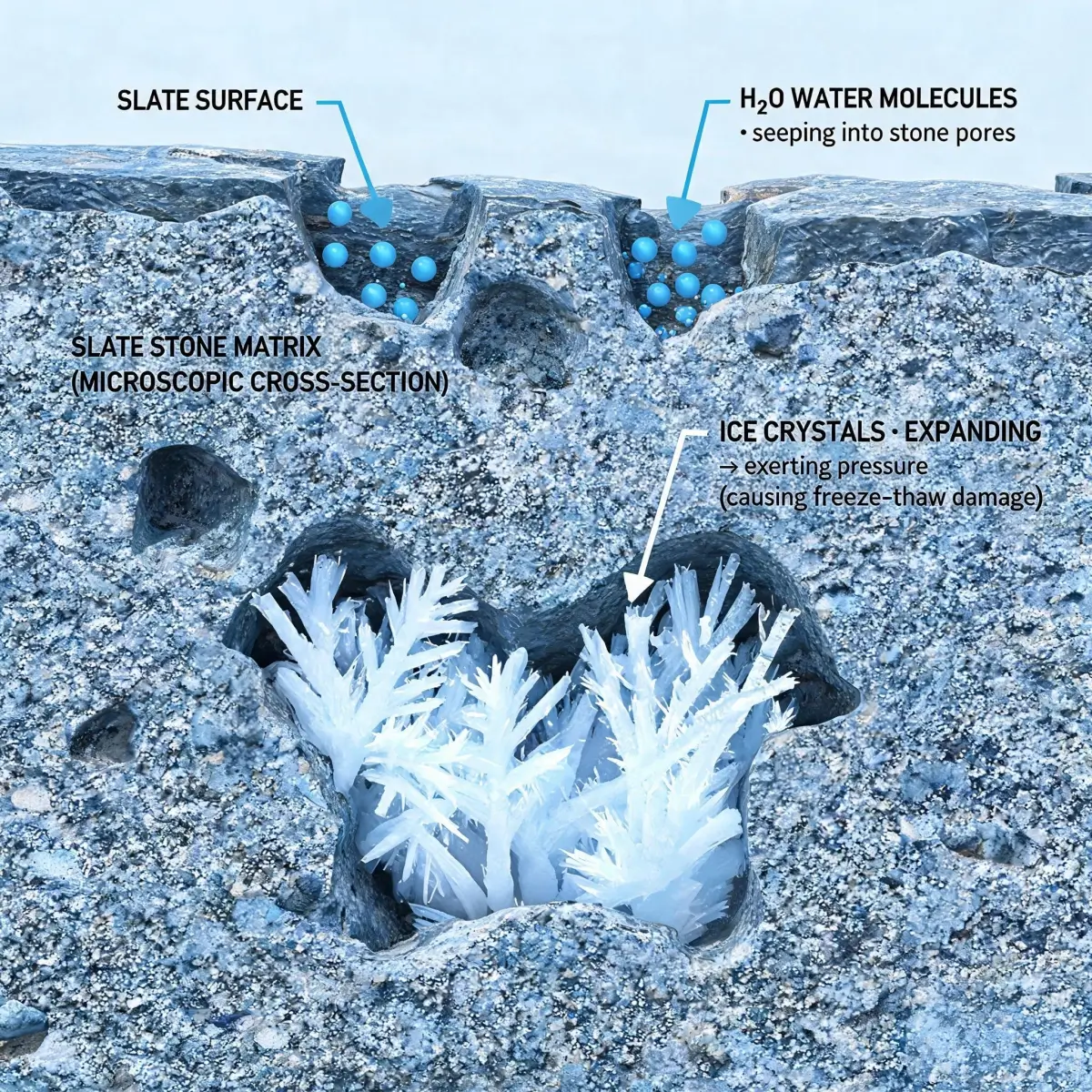 Freeze–Thaw Resistance of Jiujiang Slate 3 Water expanding into ice crystals within slate micro-pores