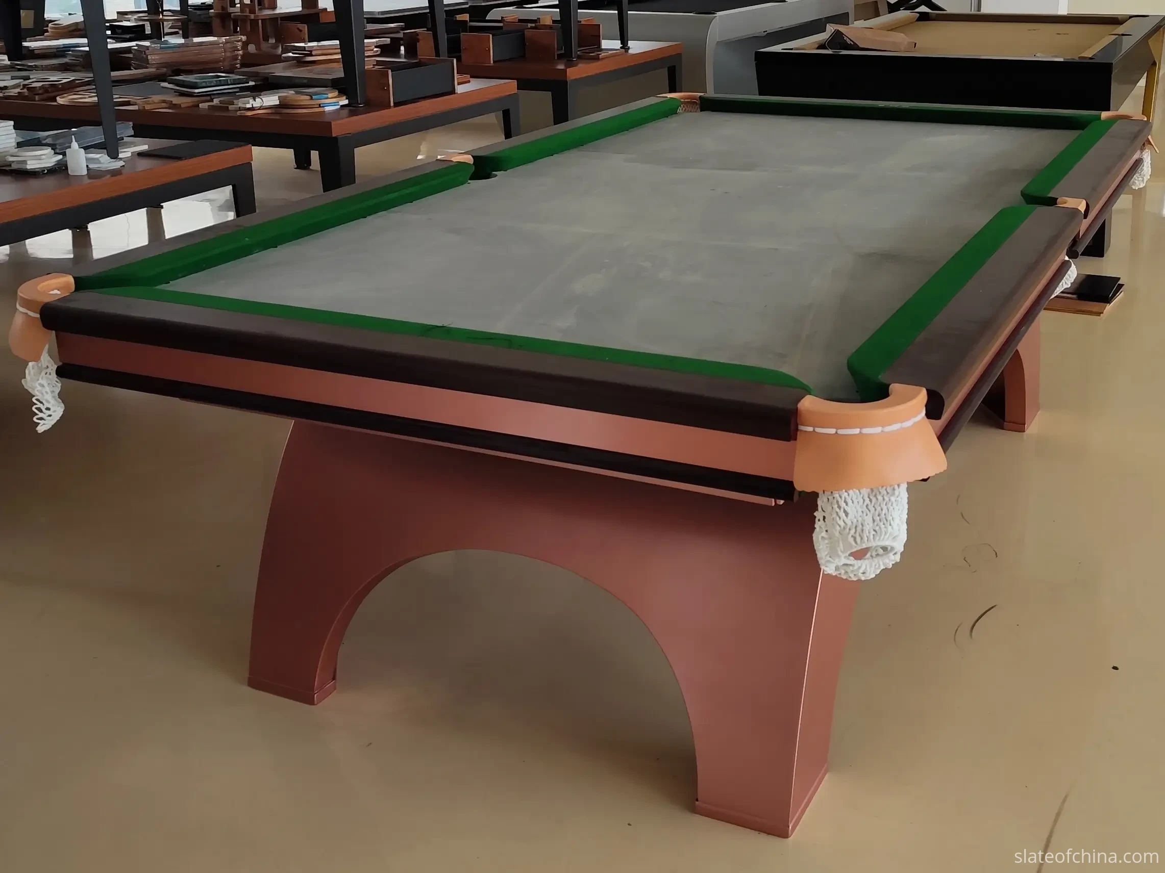 Chinese 8-Ball Table Slate Bed Assembly — Project Gallery Chinese 8-ball table assembled with its three-piece slate bed set up and pocket liners fitted, cloth not yet applied