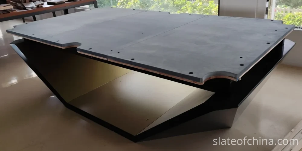billiard slate trial assembly on table frame