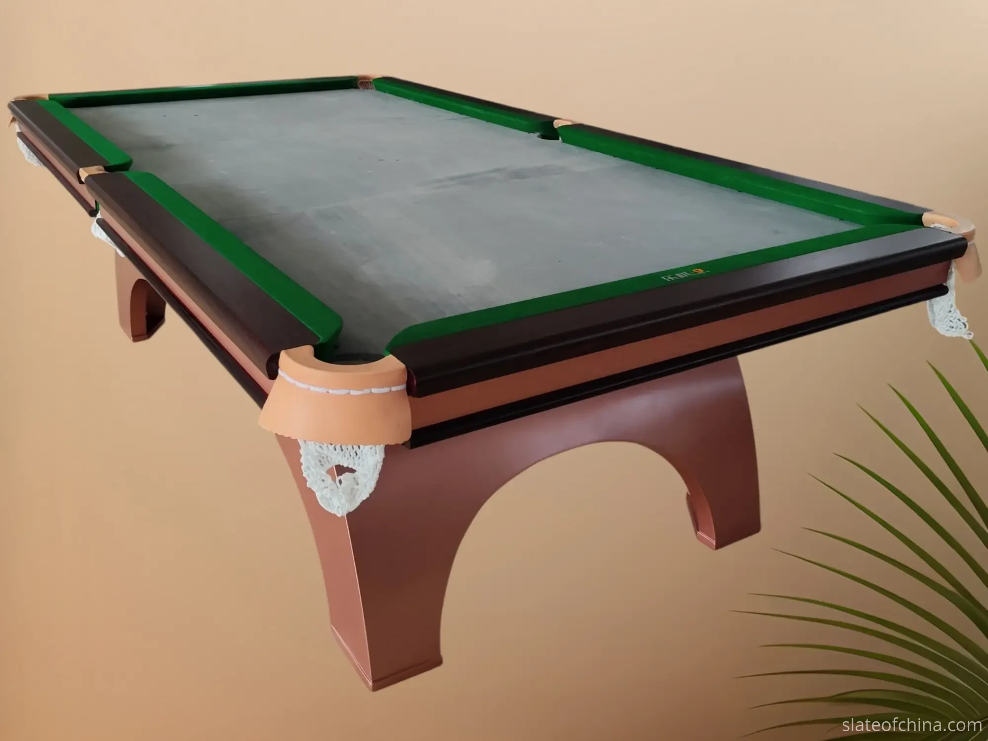 Replacement Slate for Existing Billiard Tables 1 Three-piece billiard slate bed fitted in a finished pool table frame with rails and cushions installed and the cloth not yet on, the seams between the panels visible