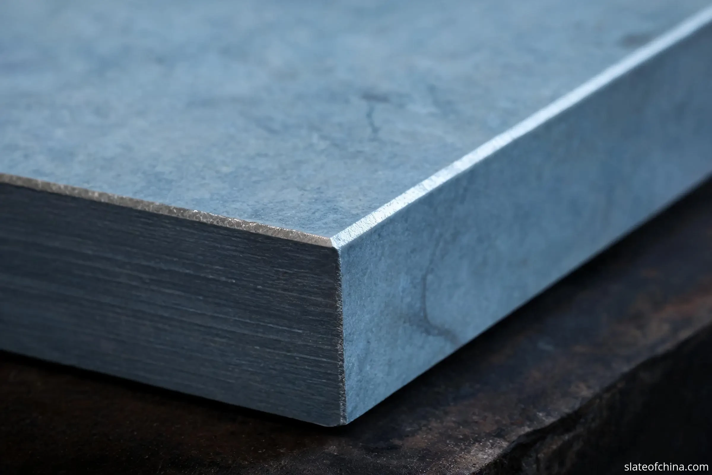 Glossary of Billiard Slate Terms 3 Close-up of a chamfered top edge on a billiard slate panel showing the 35mm thickness