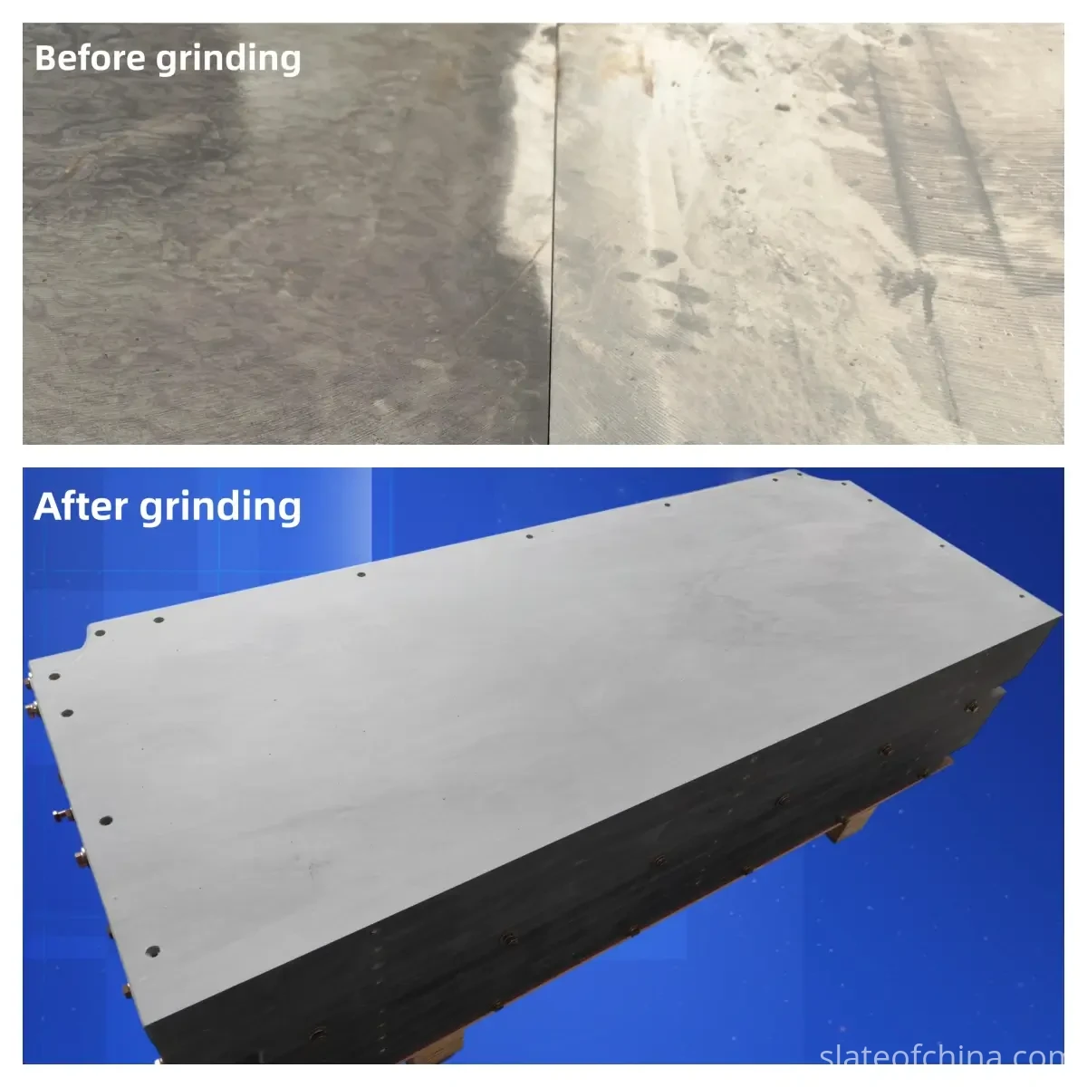 Sawn slate surface versus ground slate surface comparison Sawn slate surface versus ground slate surface before and after comparison