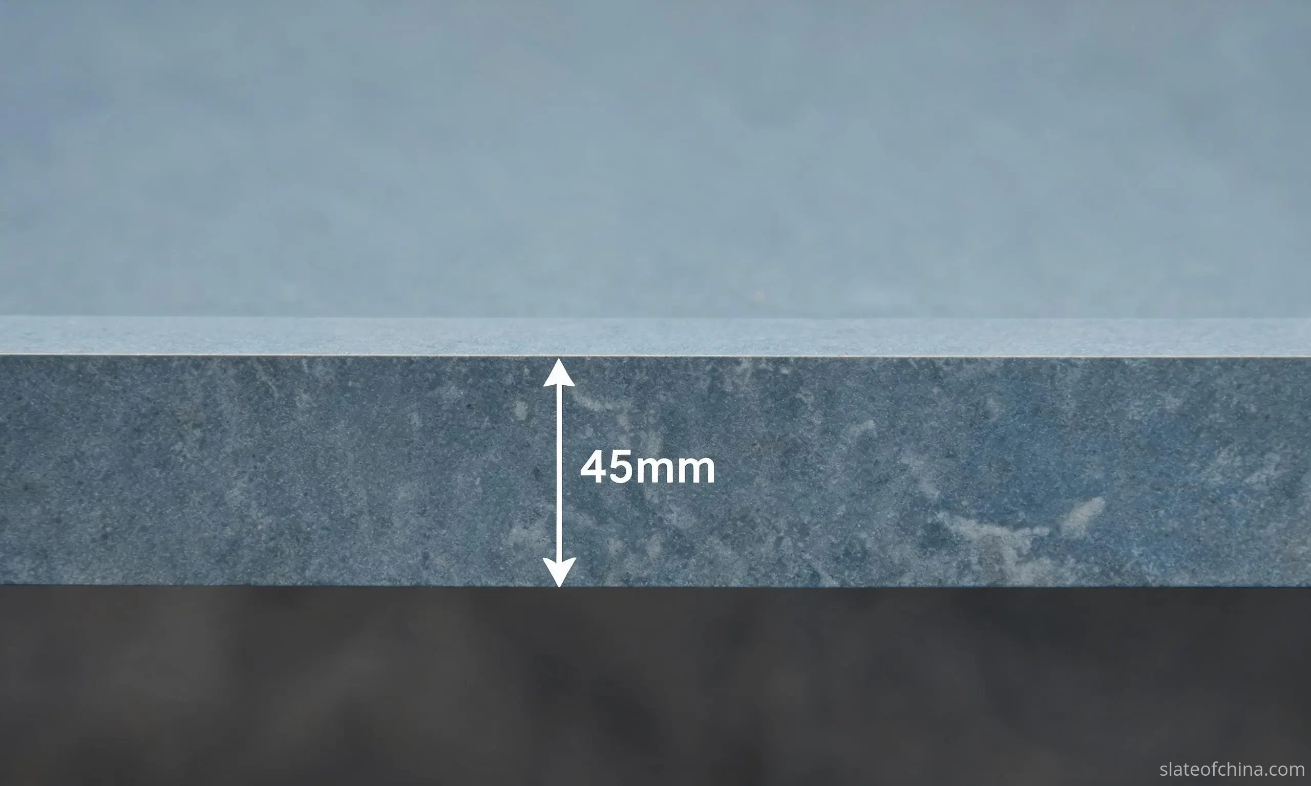 45mm snooker slate edge profile Cut edge of a 45 mm snooker slate panel showing the clean machined edge and thickness profile